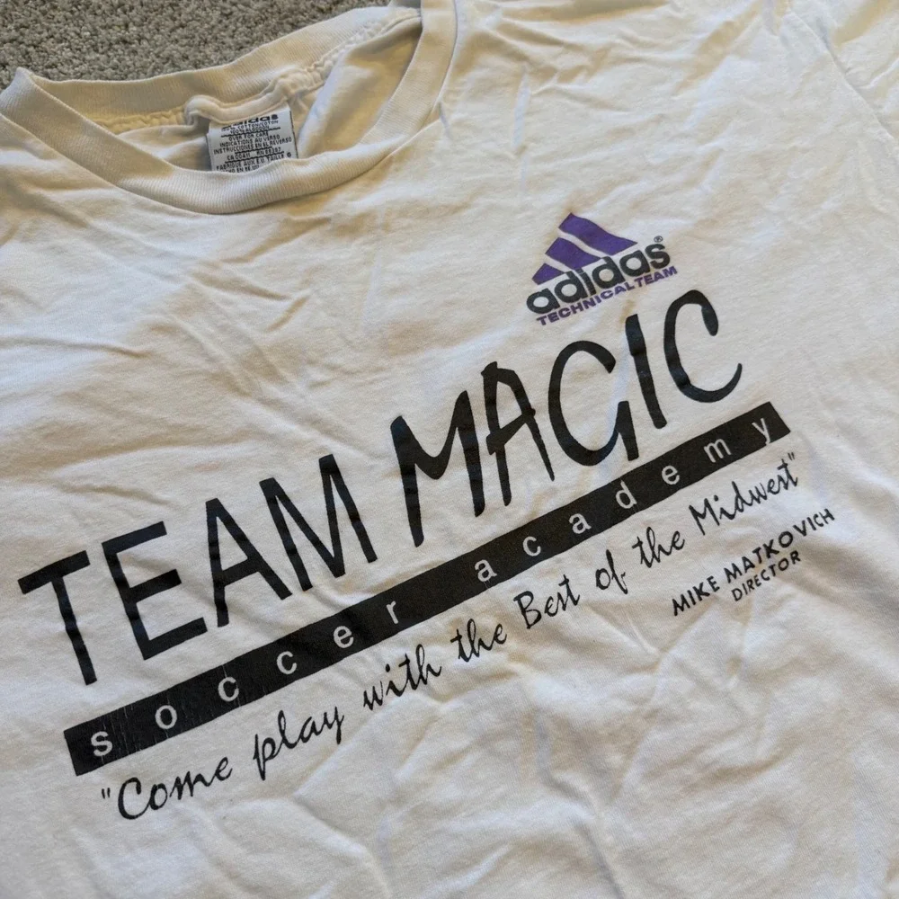 Vintage Adidas Team Magic Soccer Academy T-Shirt White Large Made in USA 90s